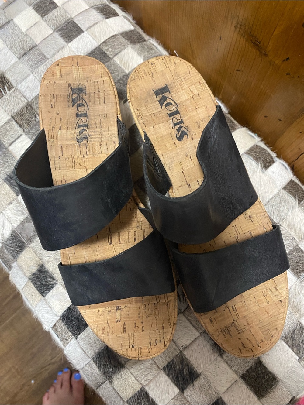 Kork-Ease Black Double-Band Cork Slide Sandals